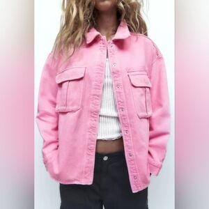 Zara Pink Oversized Denim Jacket | Shacket Style, Size M